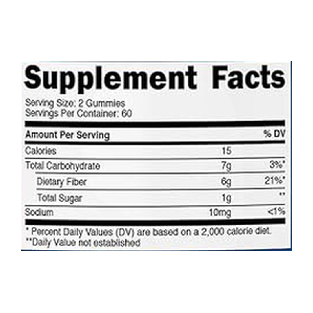 Nutricost, Fiber, Dietary Fiber With Chicory Root, Berry, 120 Gummies supplement facts label showing ingredients, vitamins, minerals, and serving information