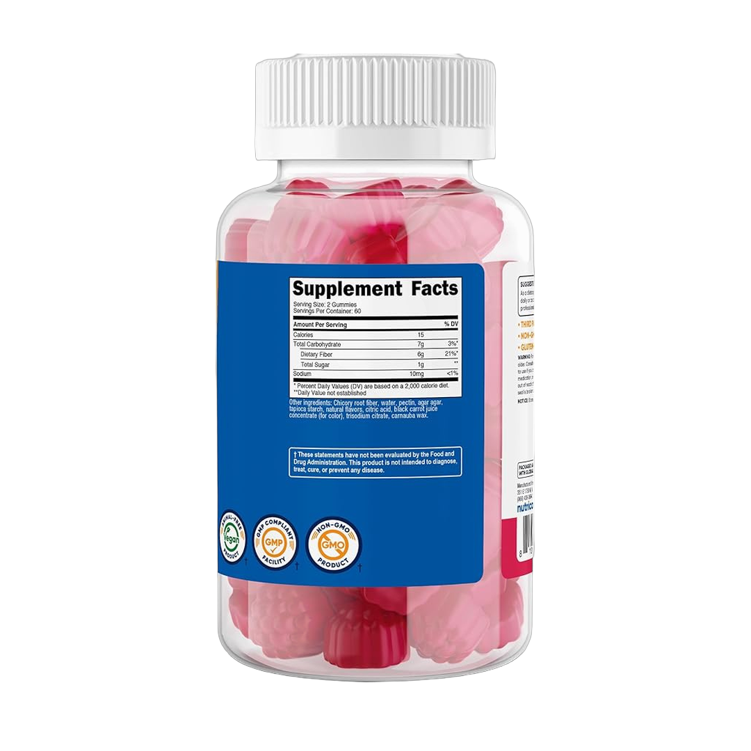 Nutricost, Fiber, Dietary Fiber With Chicory Root, Berry, 120 Gummies back packaging view