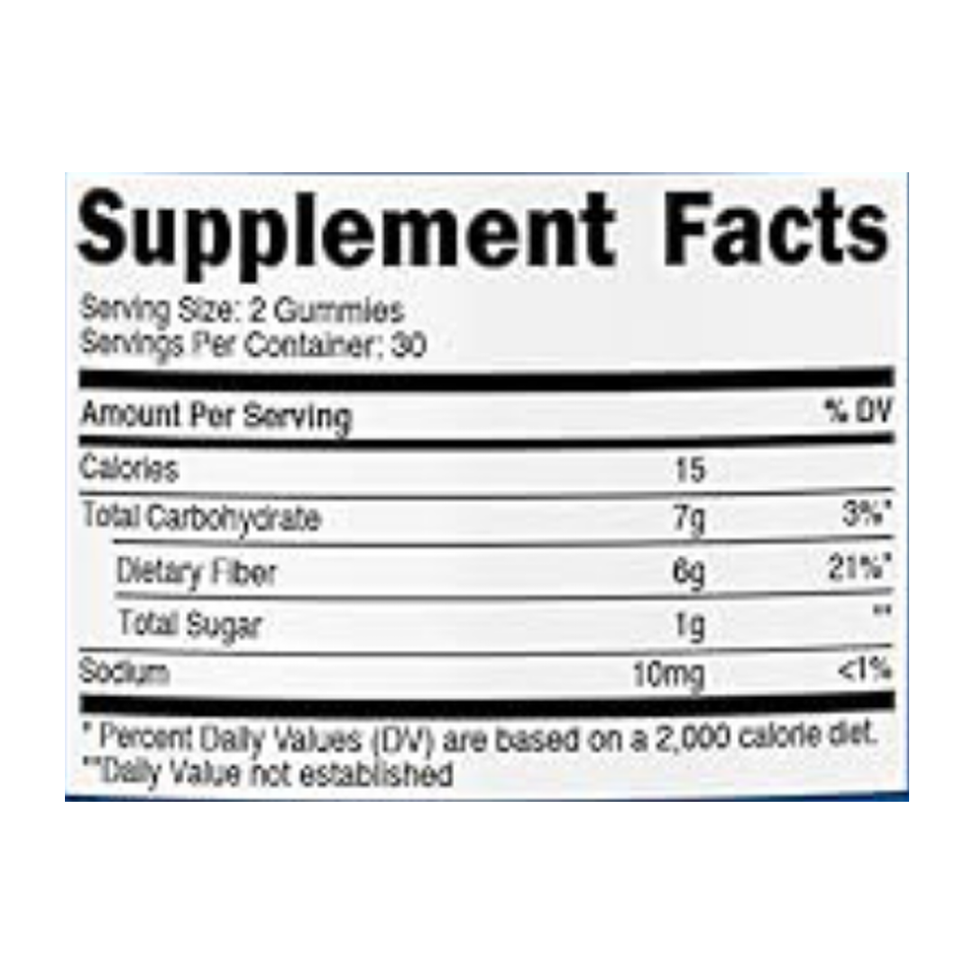Nutricost, Fiber Gummies, Berry Flavored, 60 Gummies supplement facts label showing ingredients, vitamins, minerals, and serving information
