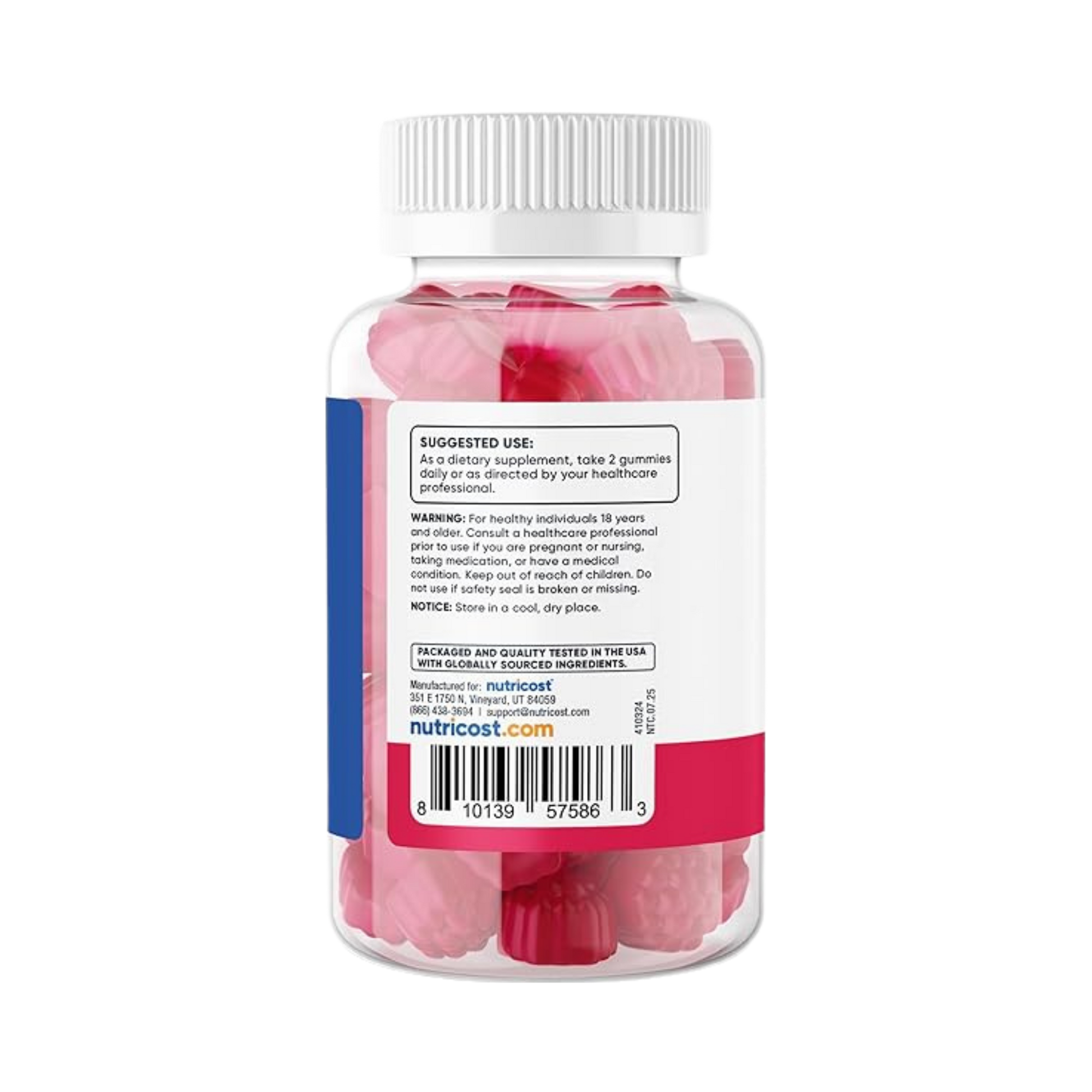 Nutricost, Fiber Gummies, Berry Flavored, 60 Gummies packaging side view
