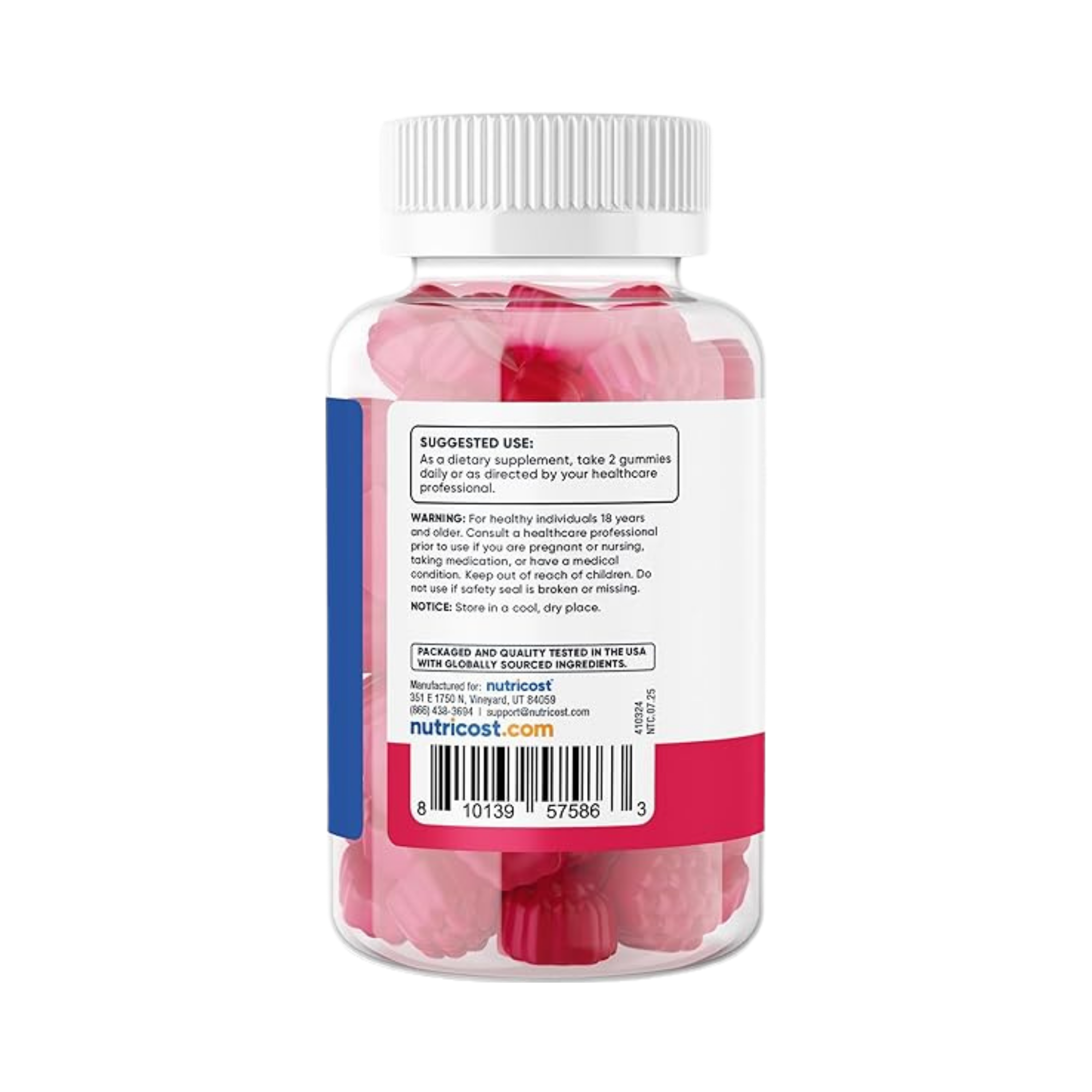 Nutricost, Fiber Gummies, Berry Flavored, 60 Gummies packaging side view