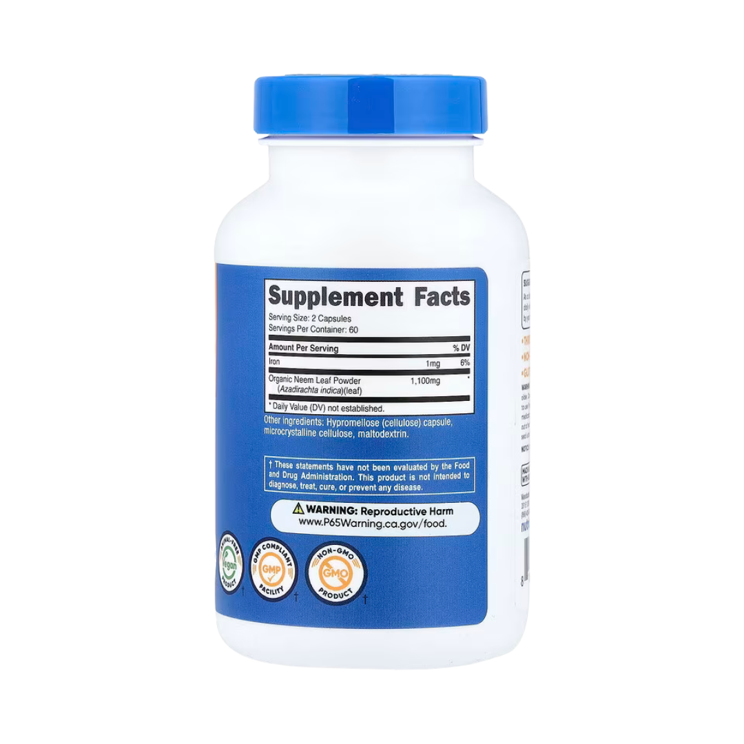 Nutricost, Neem Leaf, 120 Capsules back packaging view