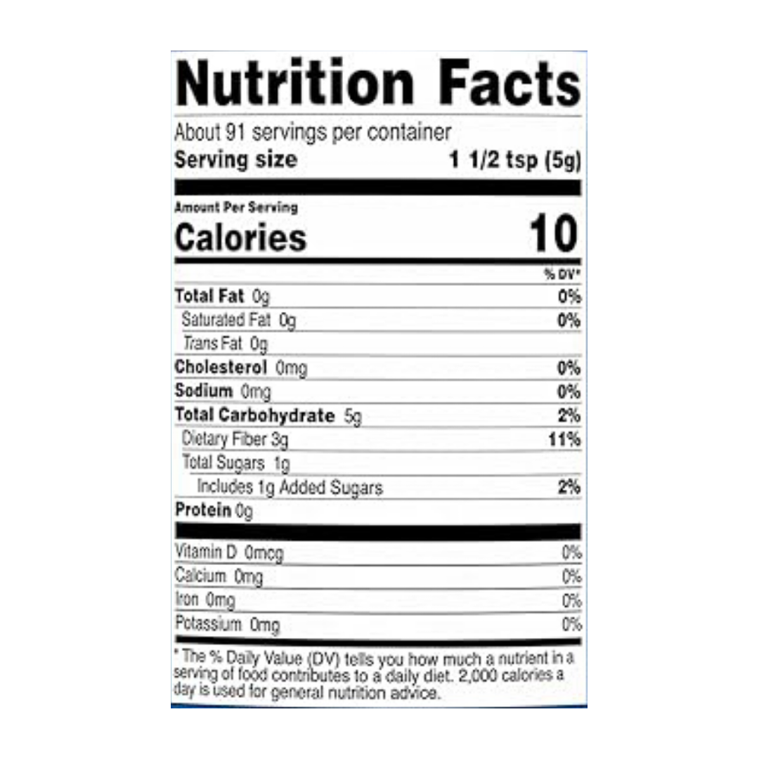 Nutricost, Apple Pectin, Unflavored, 1 lb, 454 g supplement facts label showing ingredients, vitamins, minerals, and serving information