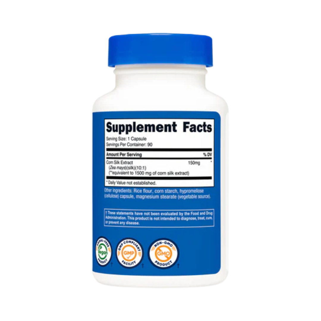 Nutricost, Corn Silk, 150 mg, 90 Capsules back packaging view