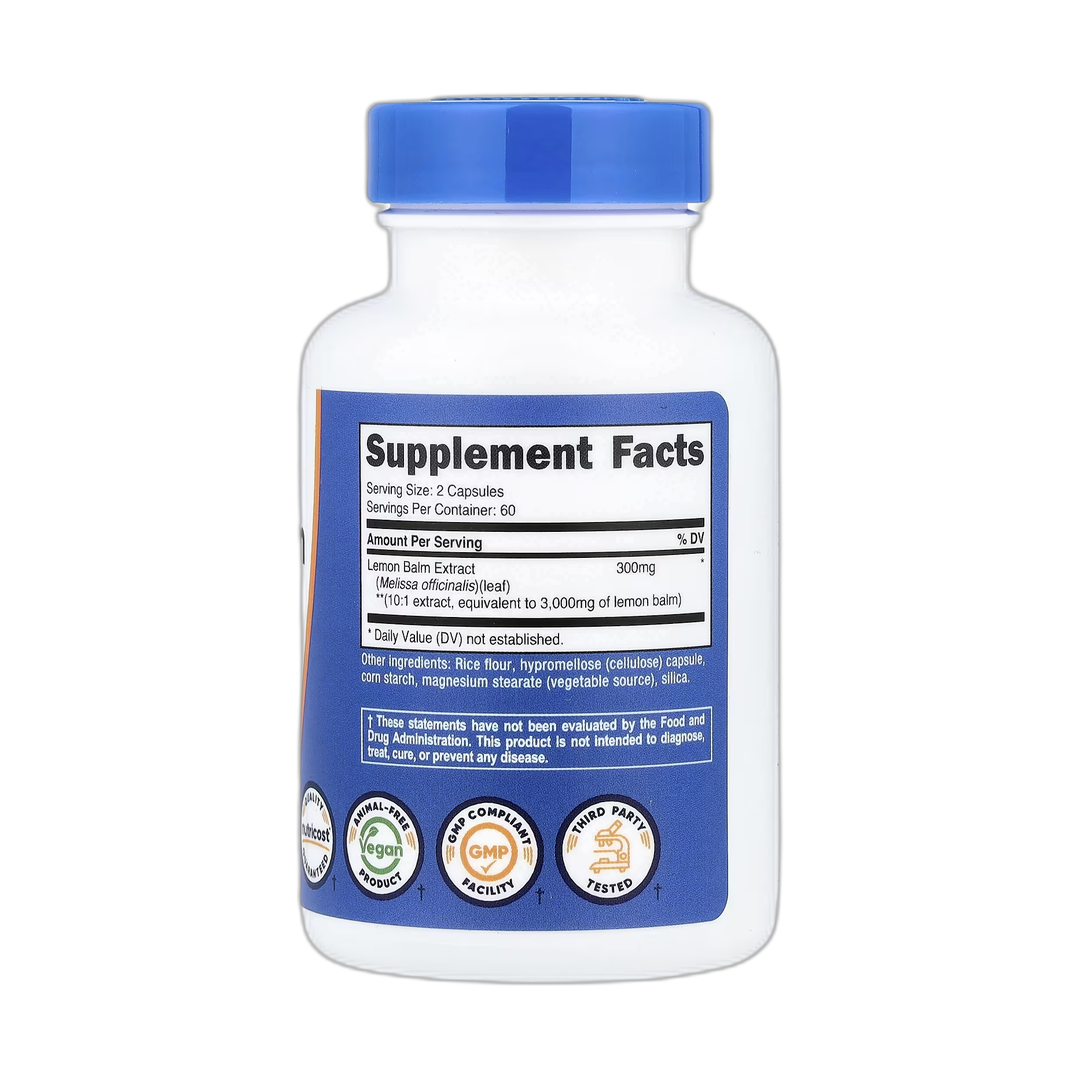 Nutricost, Lemon Balm, 120 Capsules back packaging view