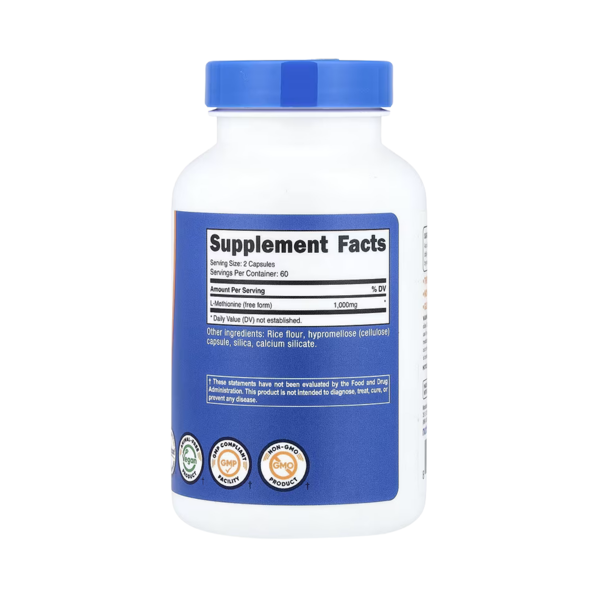 Nutricost, L-Methionine, 120 Capsules back packaging view