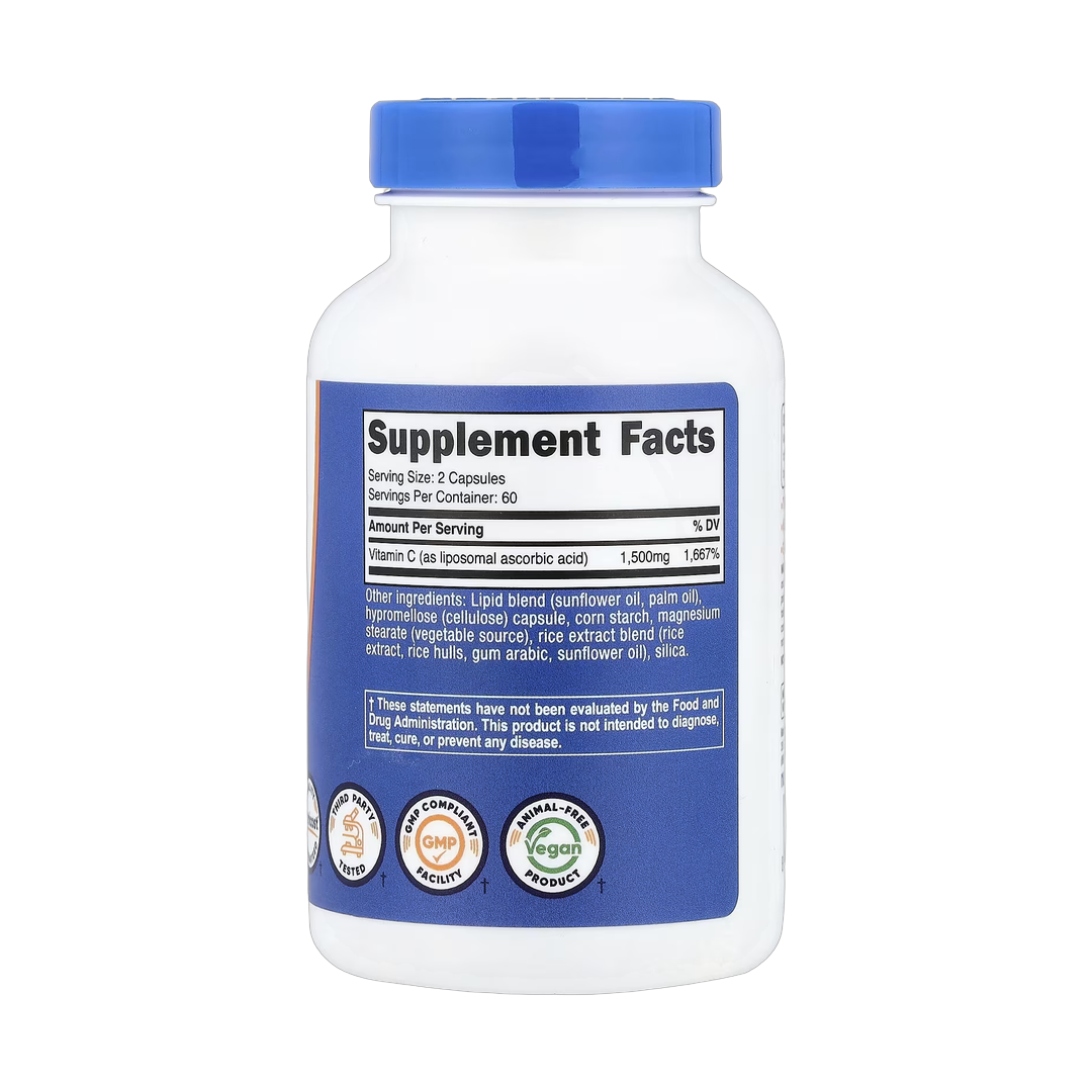 Nutricost, Liposomal Vitamin C, 120 Capsules back packaging view