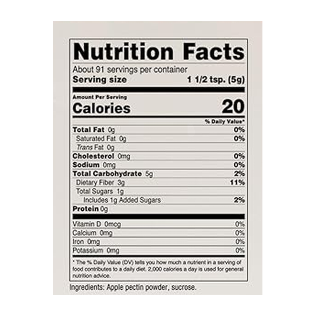 Nutricost, Pantry, Apple Pectin, 1 lb, 454 g supplement facts label showing ingredients, vitamins, minerals, and serving information