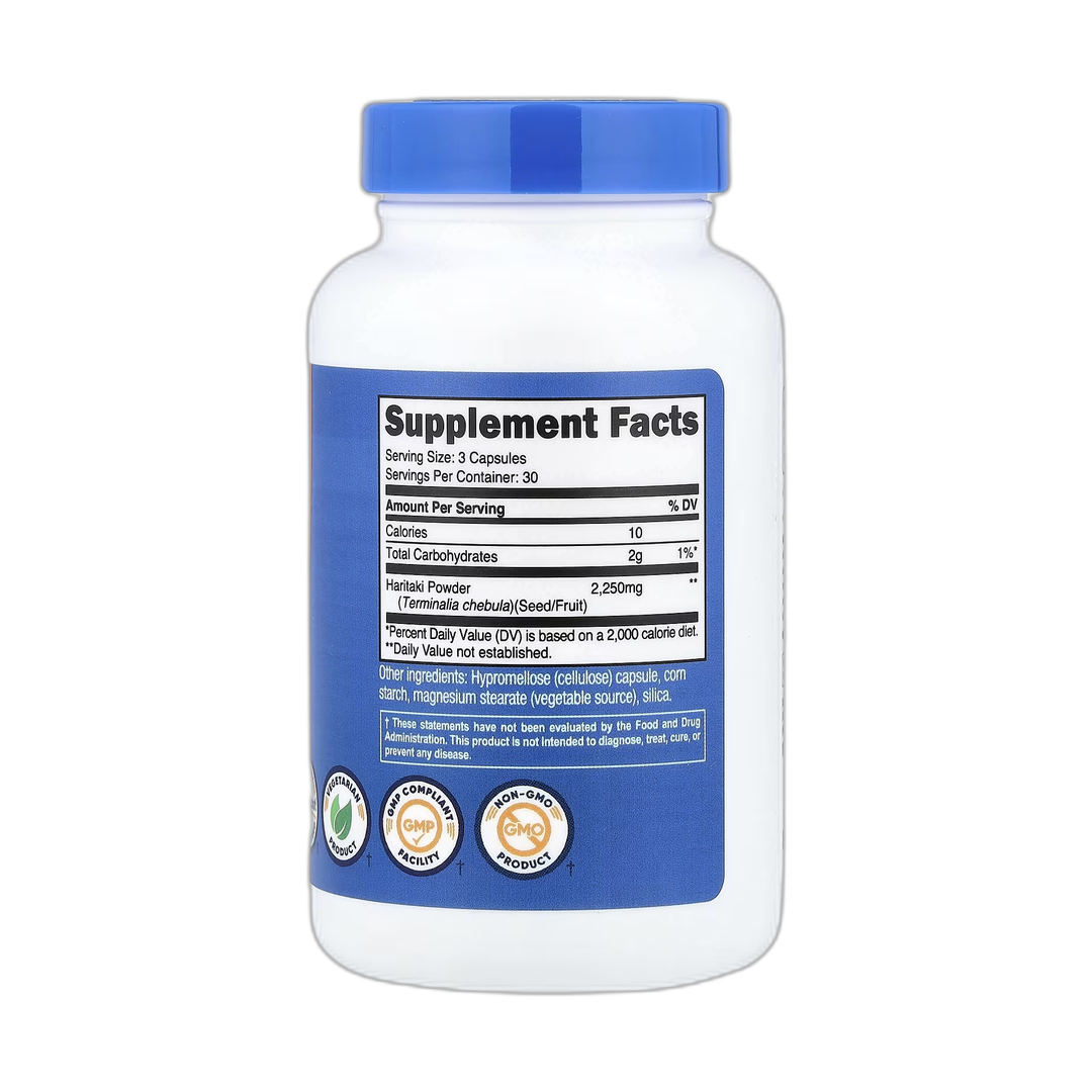 Nutricost, Haritaki, 90 Capsules back packaging view
