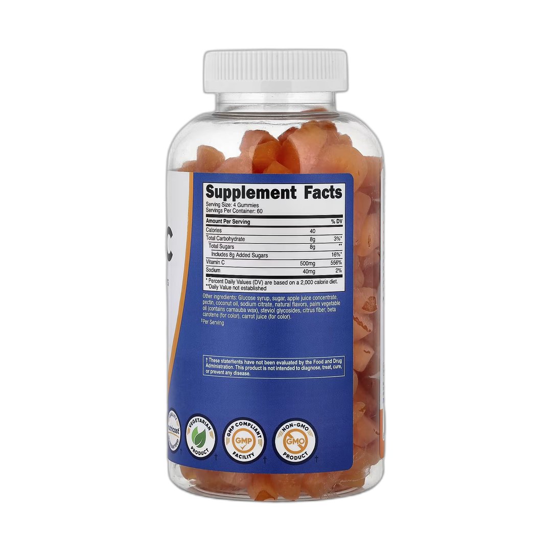 Nutricost, Vitamin C Gummies, Orange, 240 Gummies back packaging view