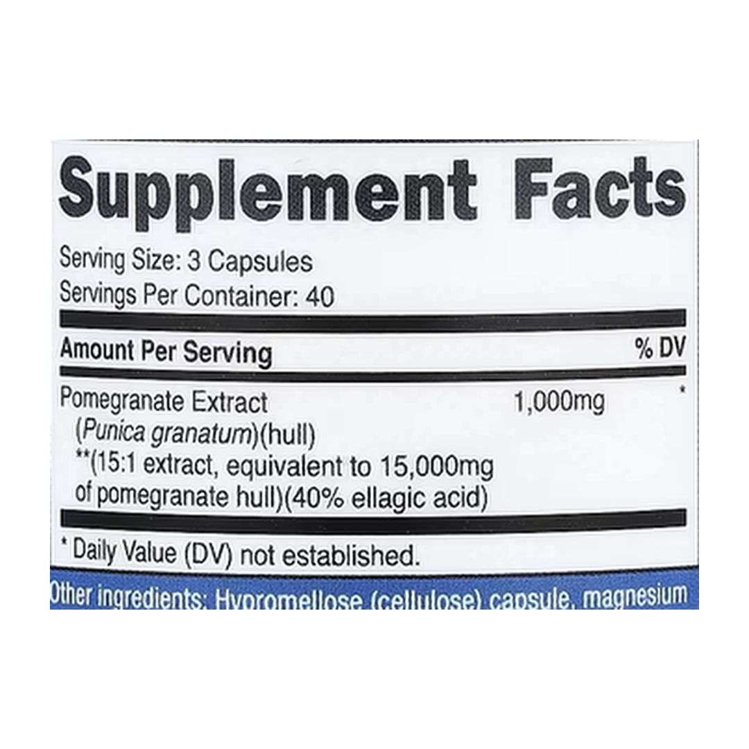 Nutricost, Pomegranate, 120 Capsules supplement facts label showing ingredients, vitamins, minerals, and serving information