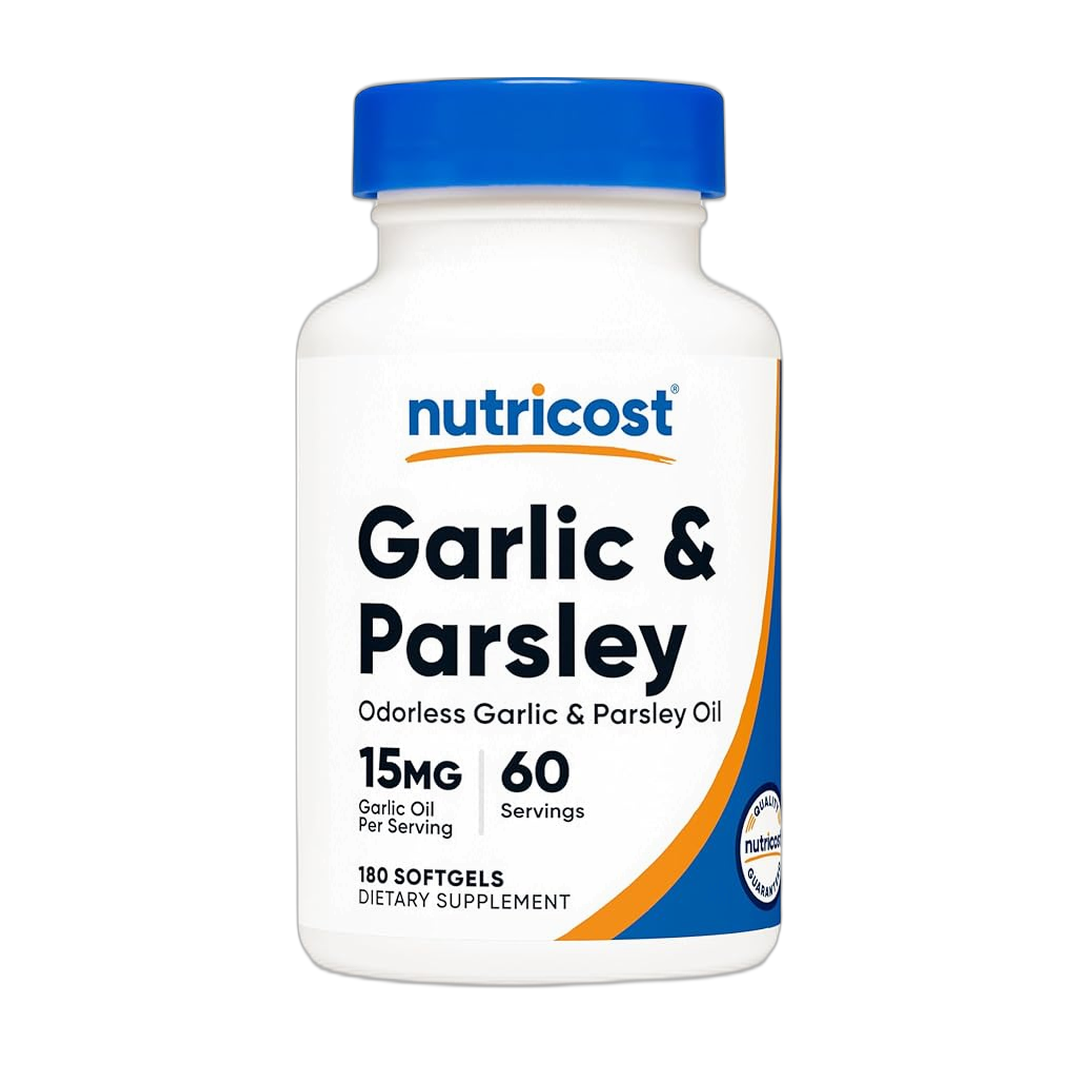 Nutricost, Garlic & Parsley Oil, 15mg, 180 Softgels front packaging view