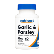 Nutricost, Garlic & Parsley Oil, 15mg, 180 Softgels front packaging view