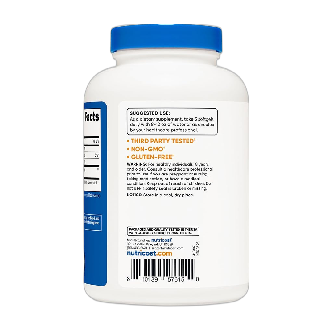 Nutricost Pumpkin Seed Oil 3,000mg Per Serving, 180 Softgels packaging side view