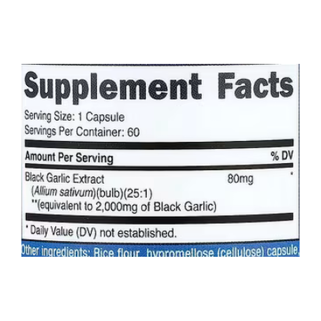 Nutricost, Black Garlic, 2,000 mg, 60 Capsules supplement facts label showing ingredients, vitamins, minerals, and serving information