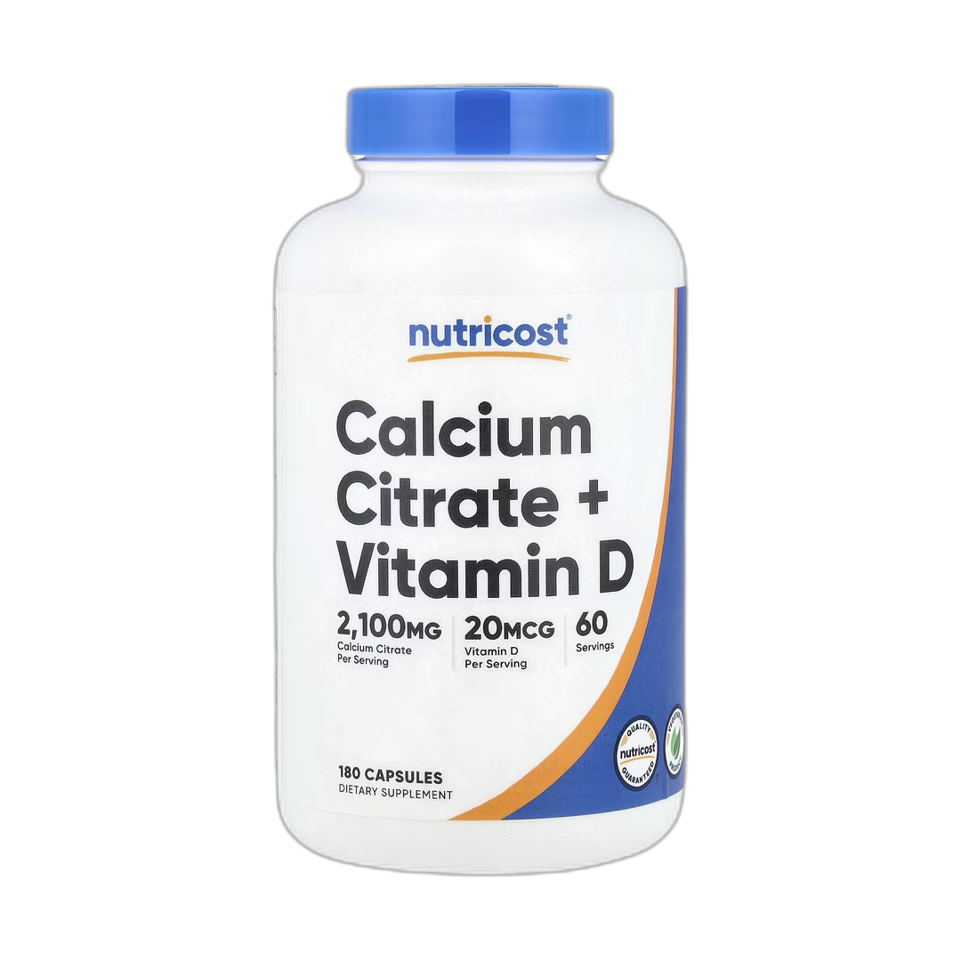 Nutricost, Calcium Citrate + Vitamin D, 180 Capsules front packaging view