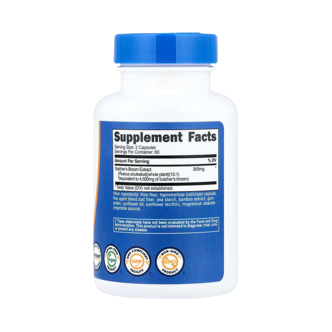 Nutricost, Butcher's Broom, 120 Capsules back packaging view