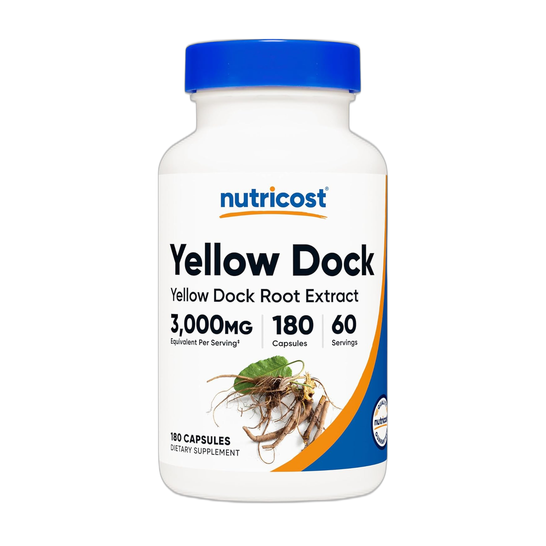 Nutricost, Yellow Dock, 3,000 mg, 180 Capsules front packaging view