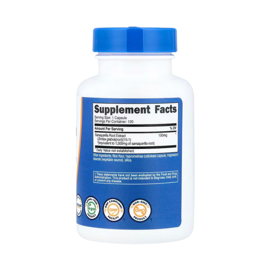 Nutricost, Sarsaparilla Root, 120 Capsules back packaging view