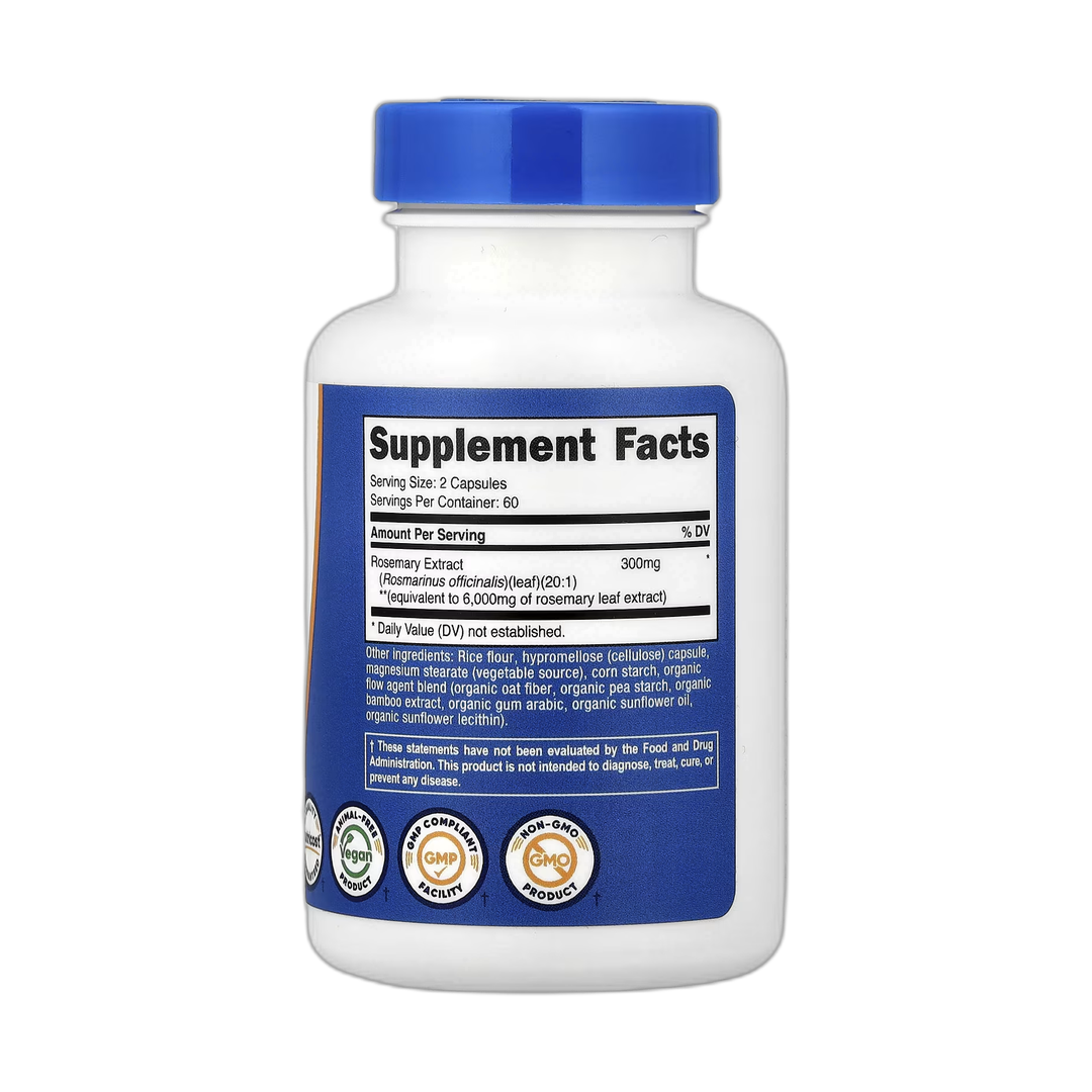 Nutricost, Rosemary, 120 Capsules back packaging view
