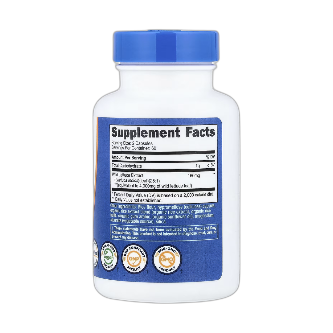 Nutricost, Wild Lettuce, 120 Capsules back packaging view