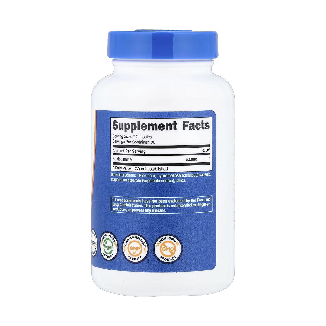Nutricost, Benfotiamine, 180 Capsules back packaging view