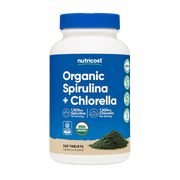 Nutricost, Organic Spirulina + Chlorella, 3,000 mg, 360 Tablets front packaging view