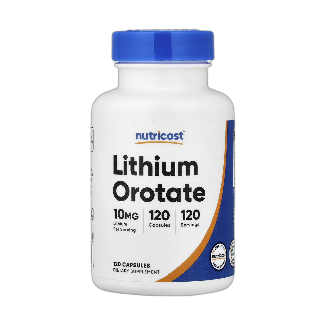 Nutricost, Lithium Orotate, 10 mg, 120 Capsules front packaging view