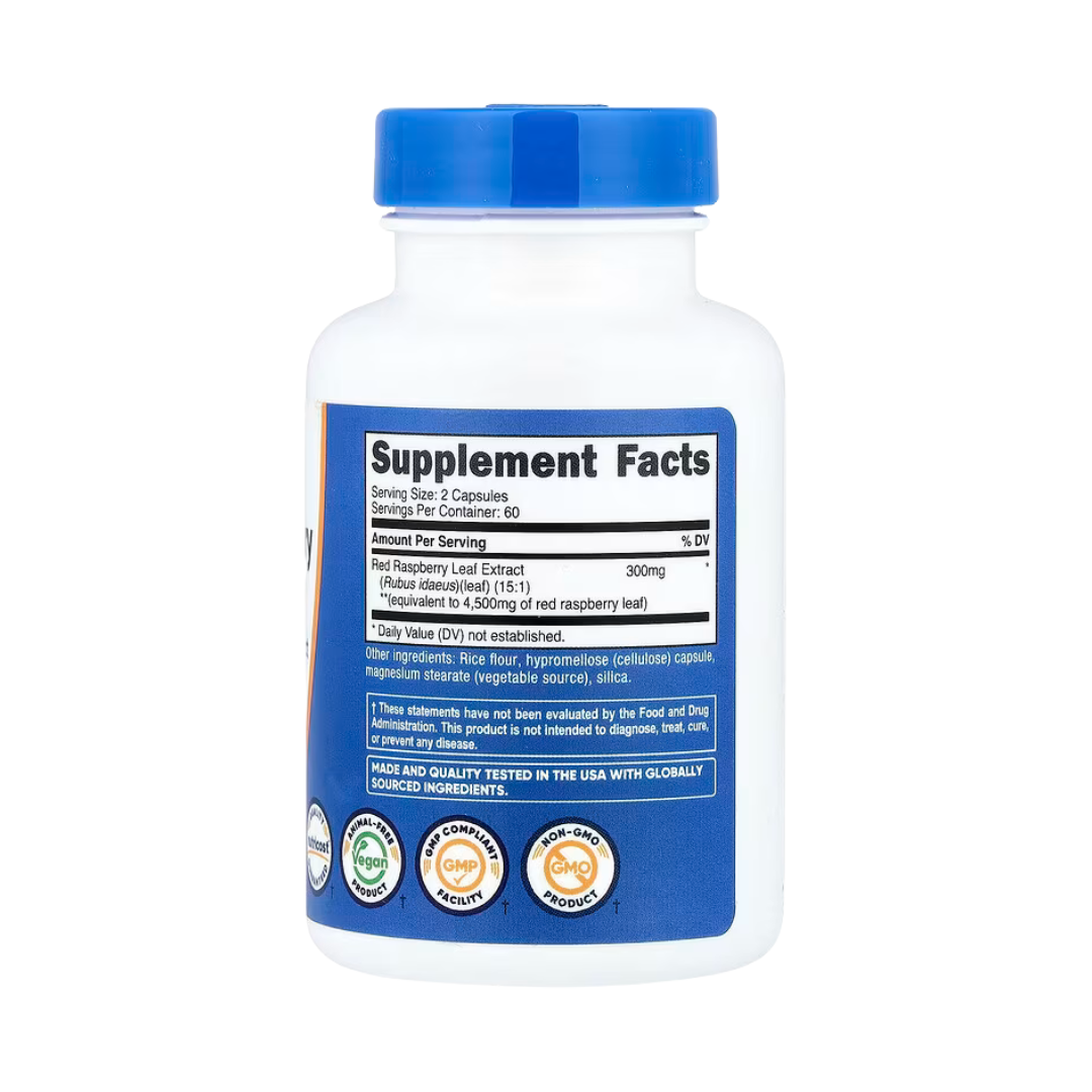 Nutricost, Red Raspberry Leaf, 120 Capsules back packaging view