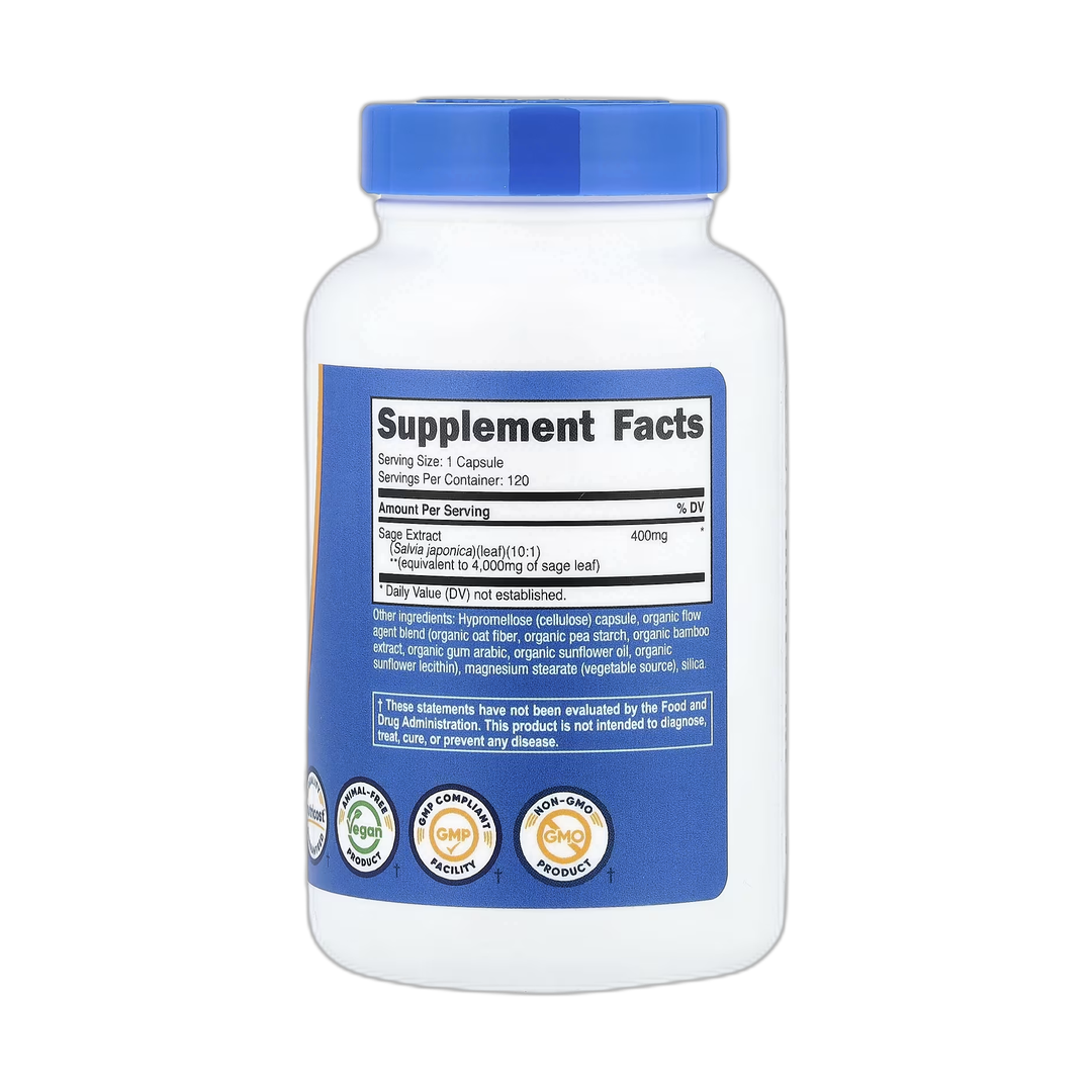Nutricost, Sage, 120 Capsules back packaging view