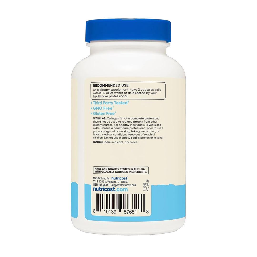 Nutricost, BioCell Collagen, 1,000mg, 120 Capsules packaging side view