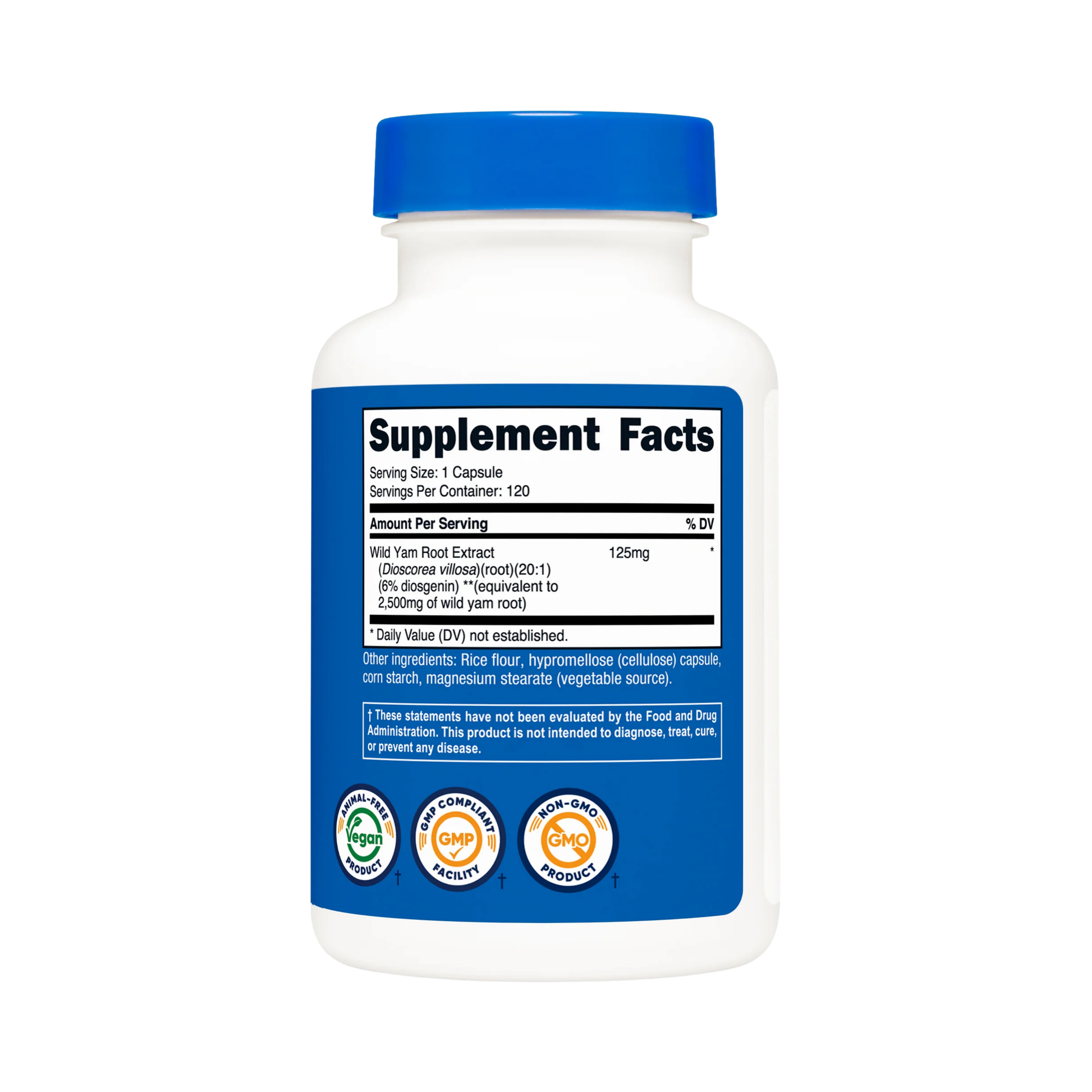 Nutricost, Wild Yam Root, 2,500 mg, 120 Capsules back packaging view