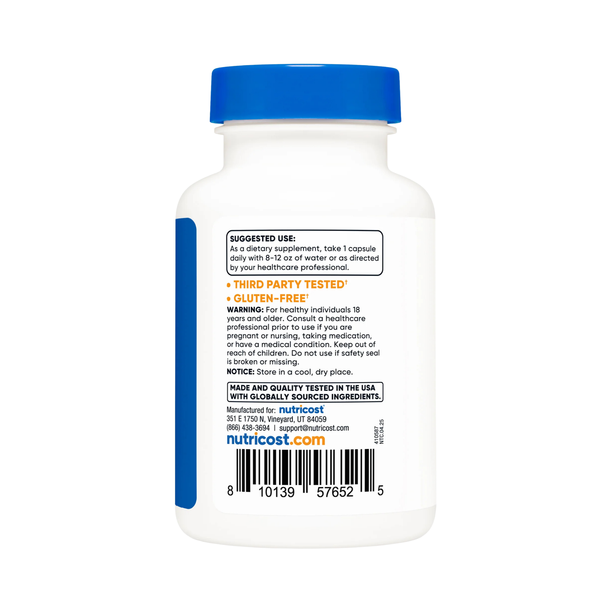 Nutricost, Wild Yam Root, 2,500 mg, 120 Capsules packaging side view