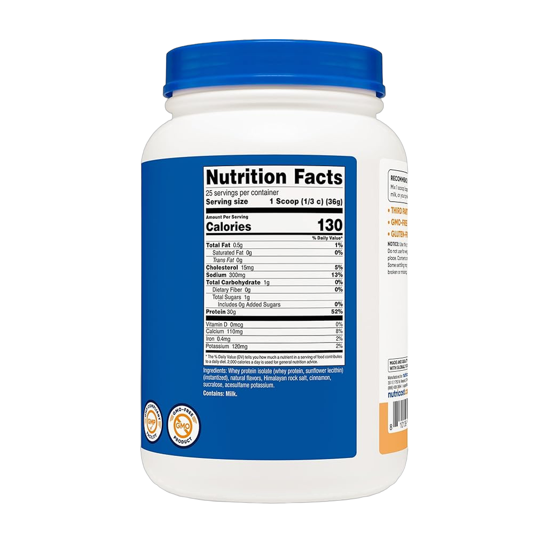Nutricost, Whey Protein Isolate, Churro Flavored, 2 lb, 907 g back packaging view