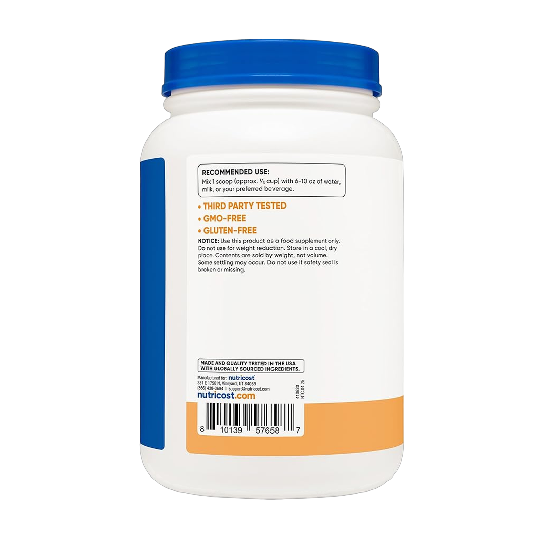 Nutricost, Whey Protein Isolate, Churro Flavored, 2 lb, 907 g packaging side view