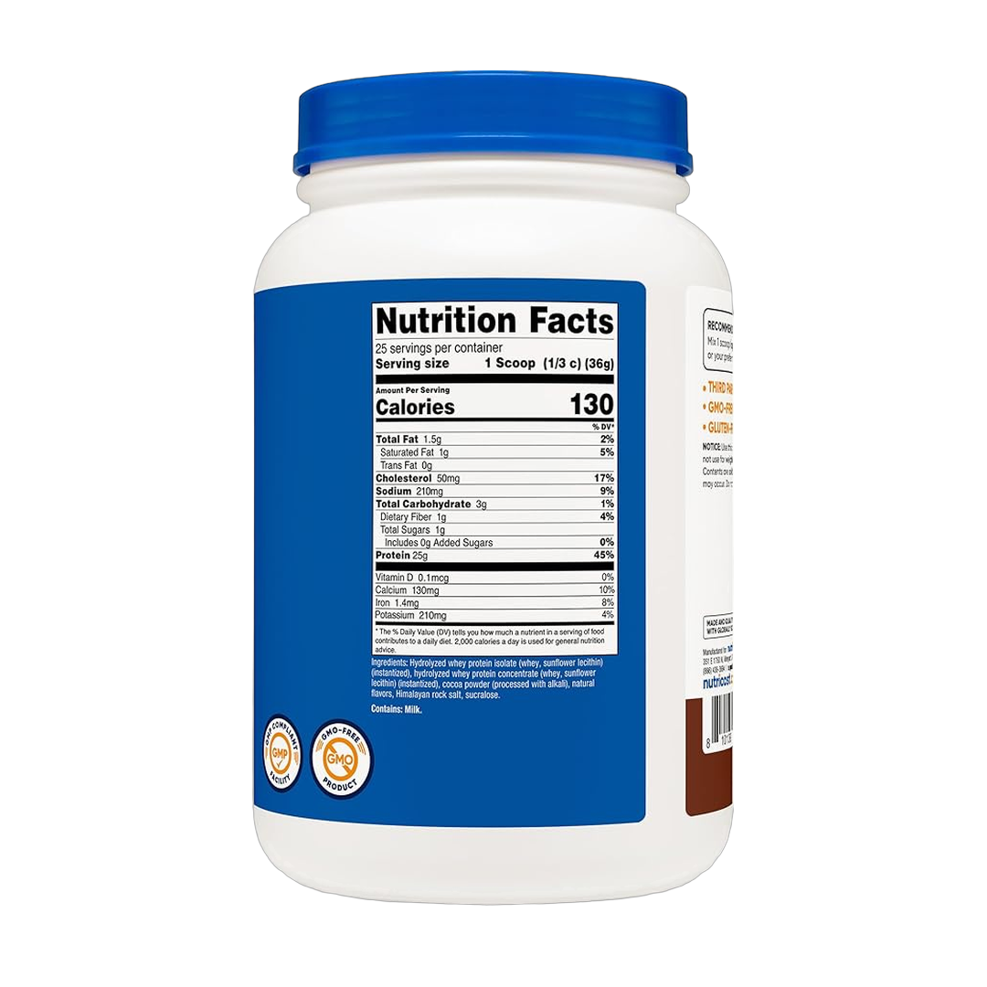 Nutricost, Hydrolyzed Whey Protein, Chocolate, 2 lb back packaging view