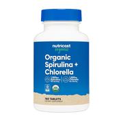 Nutricost Organic Spirulina + Chlorella (3,000mg) 180 Tablets front packaging view