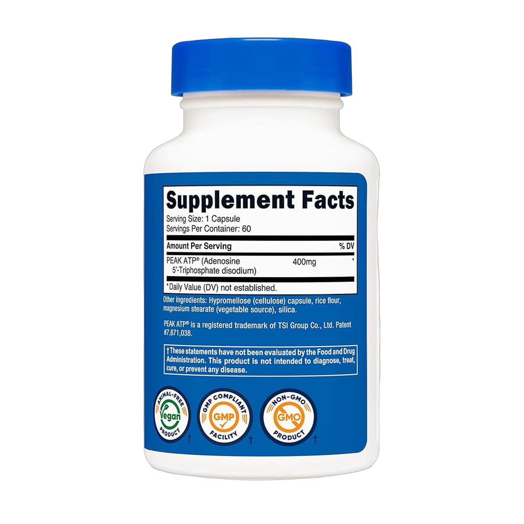 Nutricost, ATP, 400mg, 60 Capsules back packaging view