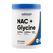 Nutricost, NAC + Glycine, 2,000 mg NAC, 2,000 mg Glycine, Unflavored, 8.9 oz, 250 g front packaging view