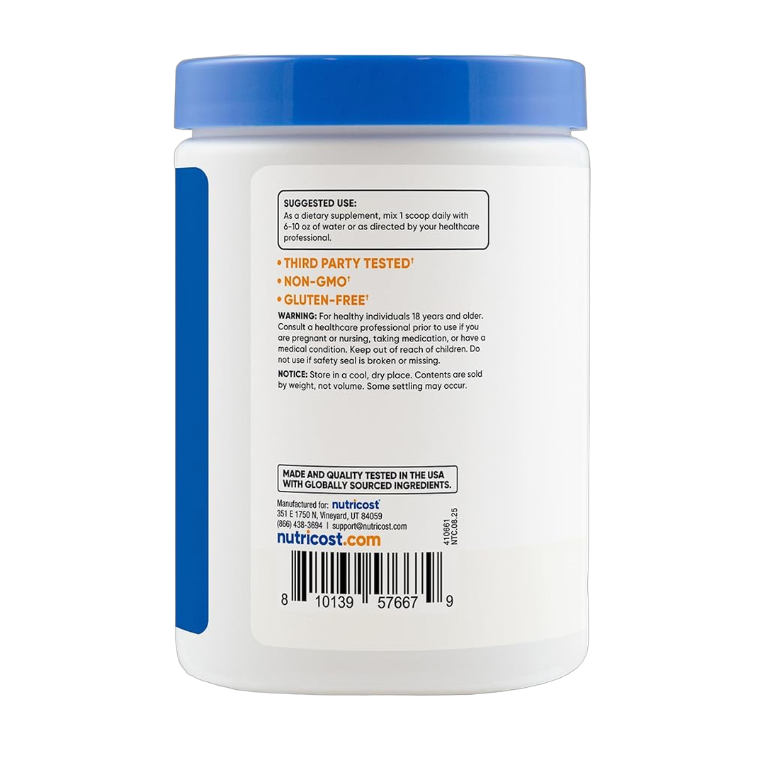 Nutricost, NAC + Glycine, 2,000 mg NAC, 2,000 mg Glycine, Unflavored, 8.9 oz, 250 g packaging side view