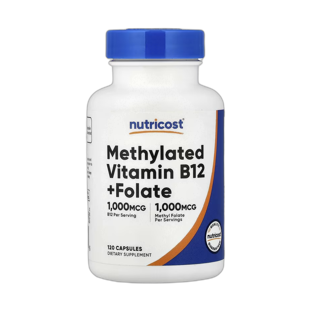 Nutricost, Methylated Vitamin B12 + Folate, 120 Capsules front packaging view