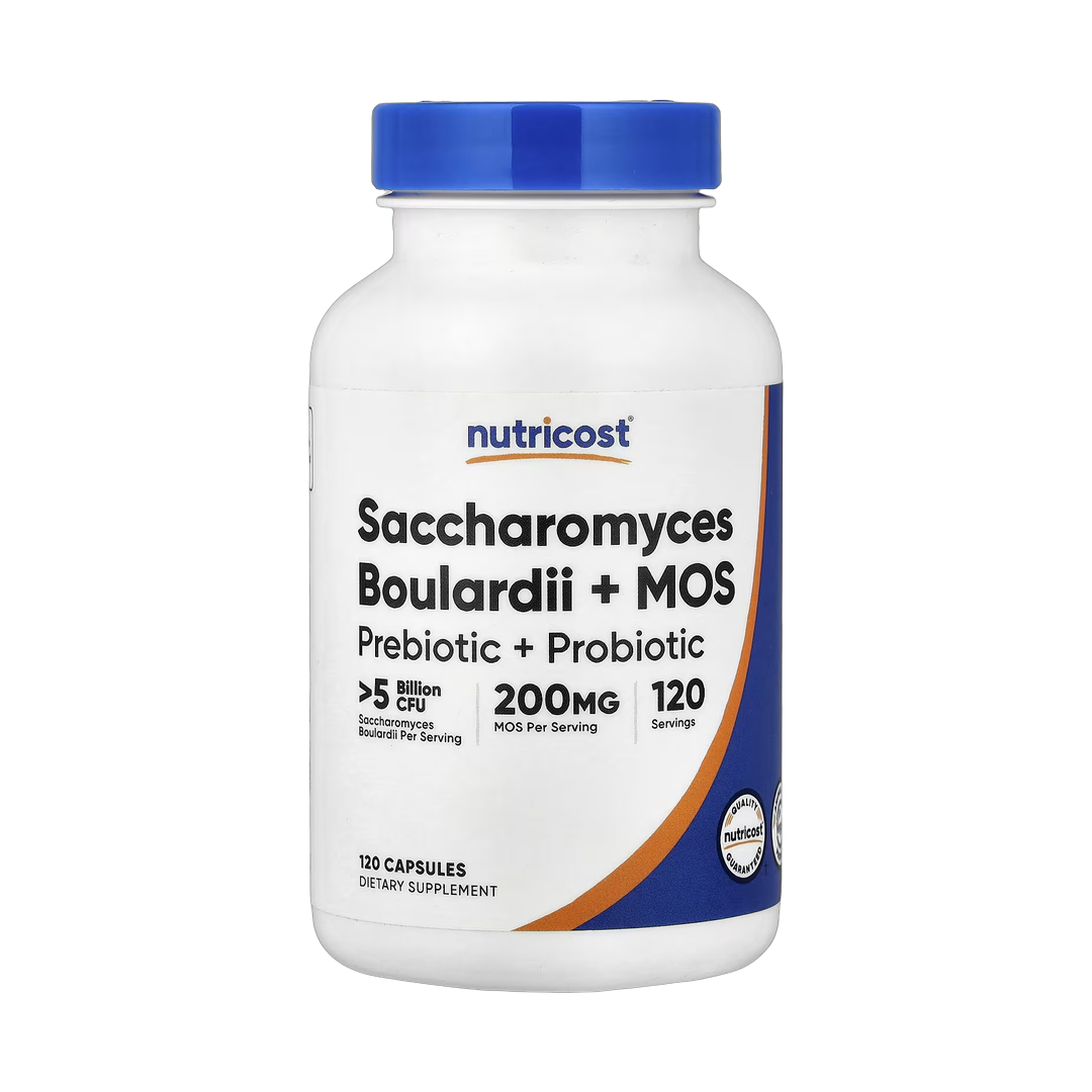 Nutricost, Saccharomyces Boulardii + MOS, 120 Capsules front packaging view