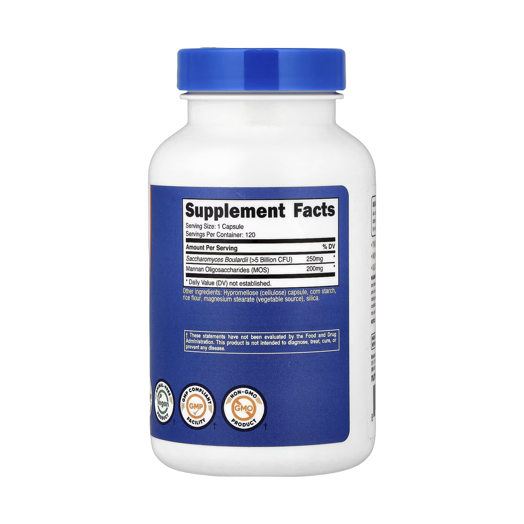 Nutricost, Saccharomyces Boulardii + MOS, 120 Capsules back packaging view