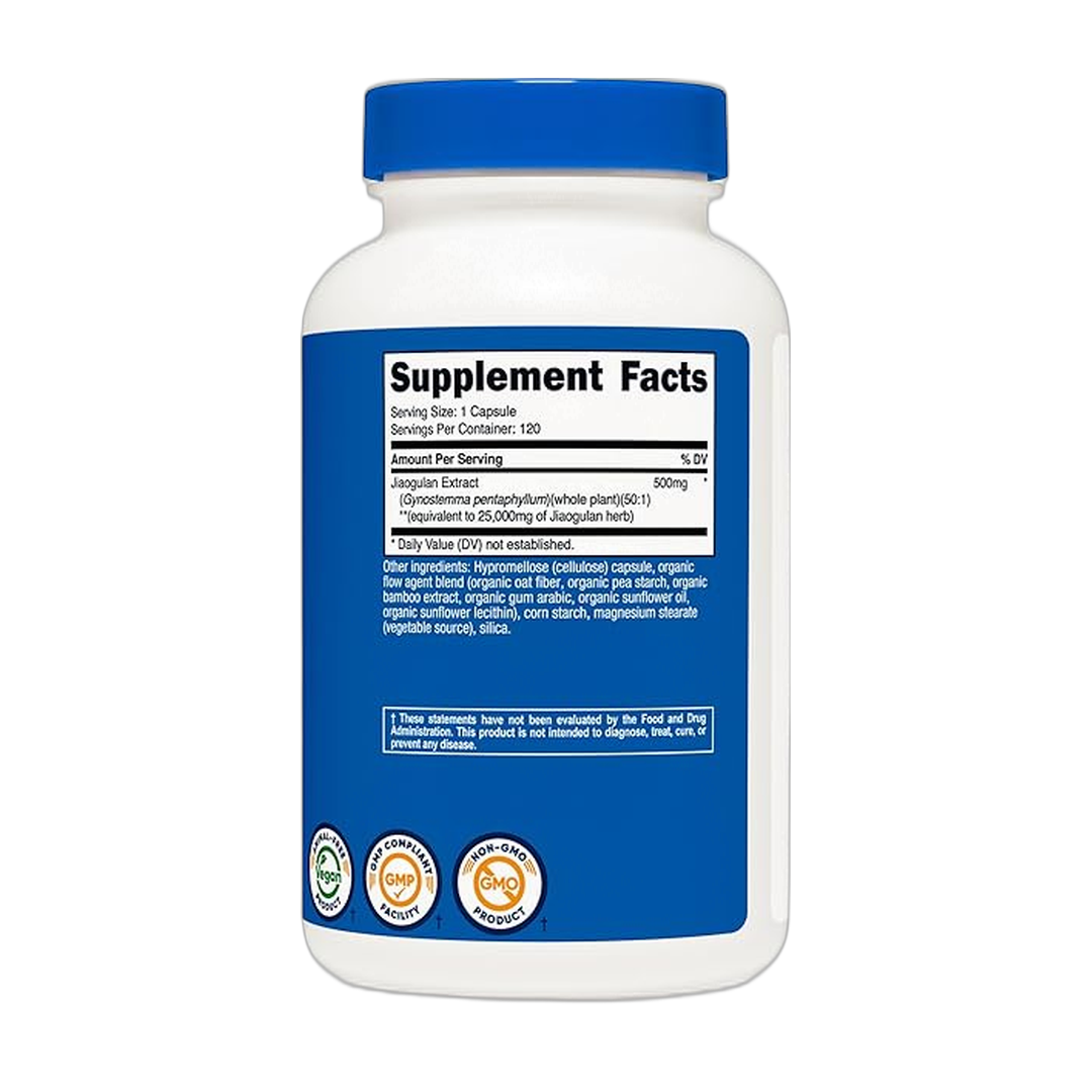 Nutricost, Jiaogulan Extract, 25,000mg, 120 Capsules back packaging view