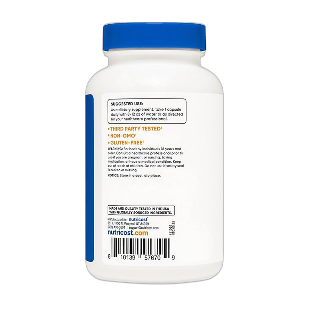 Nutricost, Jiaogulan Extract, 25,000mg, 120 Capsules packaging side view