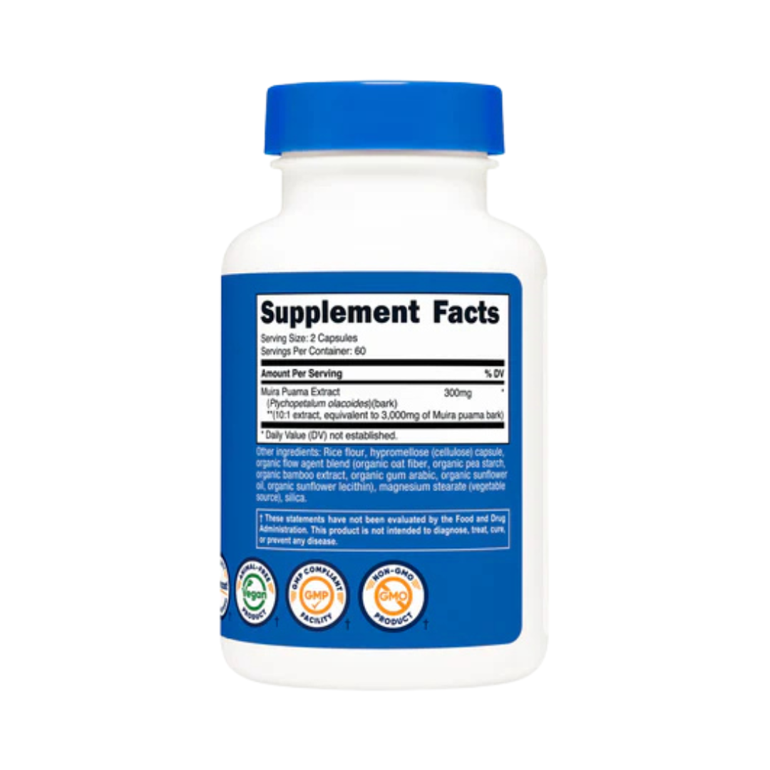 Nutricost, Muira Puama, 3,000, mg, 120 Capsules back packaging view
