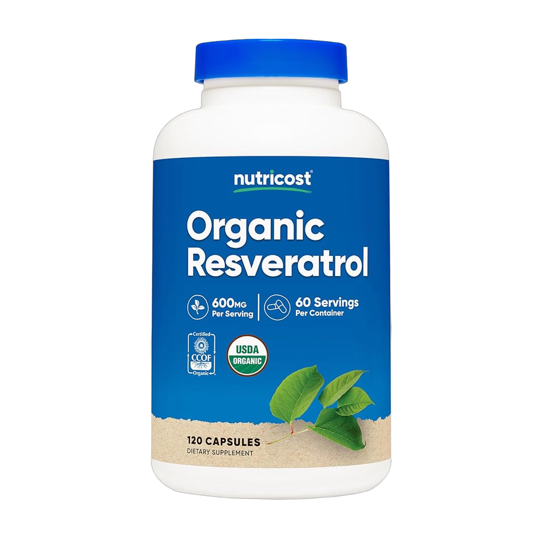 Nutricost, Organic Resveratrol, 600 mg, 120 Capsules front packaging view