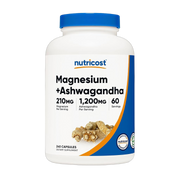 Nutricost, Magnesium + Ashwagandha, 1410m g, 240 Capsules front packaging view