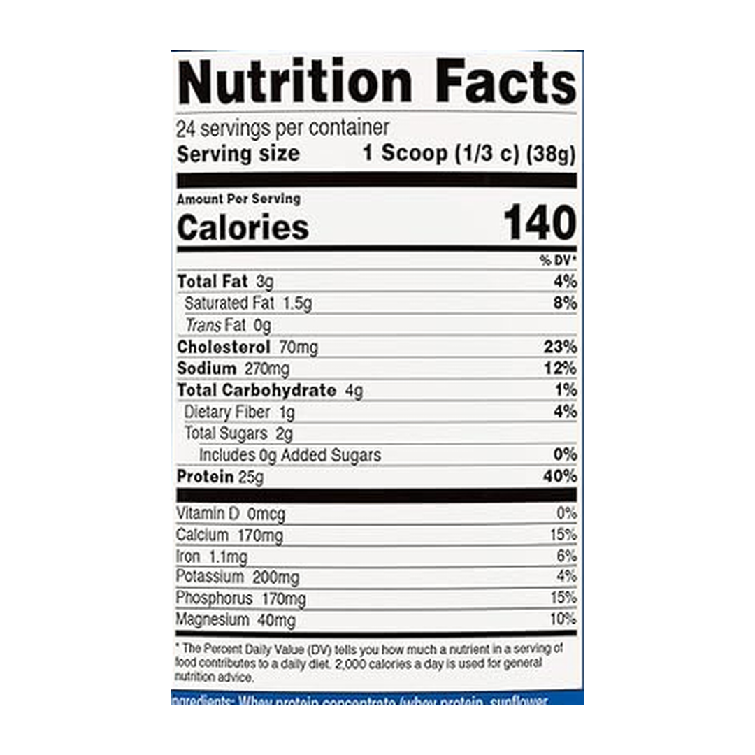 Nutricost, Whey Protein Concentrate, Chocolate Peanut Butter, 2 lb supplement facts label showing ingredients, vitamins, minerals, and serving information