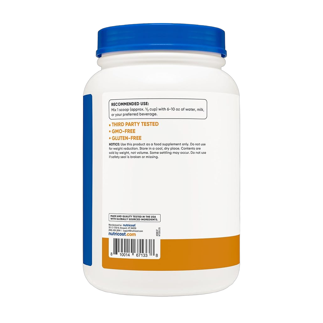 Nutricost, Whey Protein Concentrate, Chocolate Peanut Butter, 2 lb packaging side view
